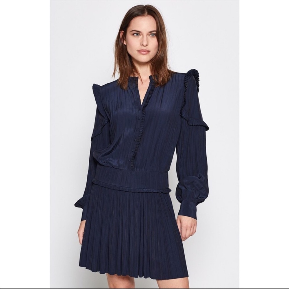 Joie Gazelle Pleated Ruffle Mini Dress in Midnight Blue